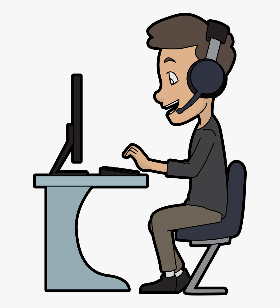 Cartoon Call Centre Guy Using A Computer - Call Center Guy Cartoon, Transparent Clipart