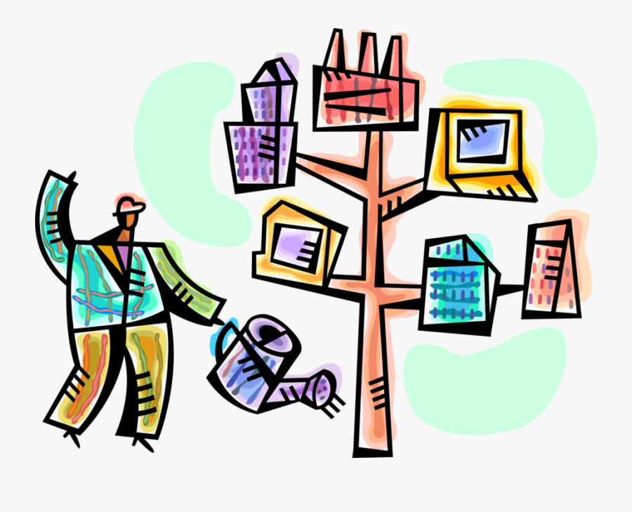 Vector Illustration Of Businessman Nurtures Industrial, Transparent Clipart