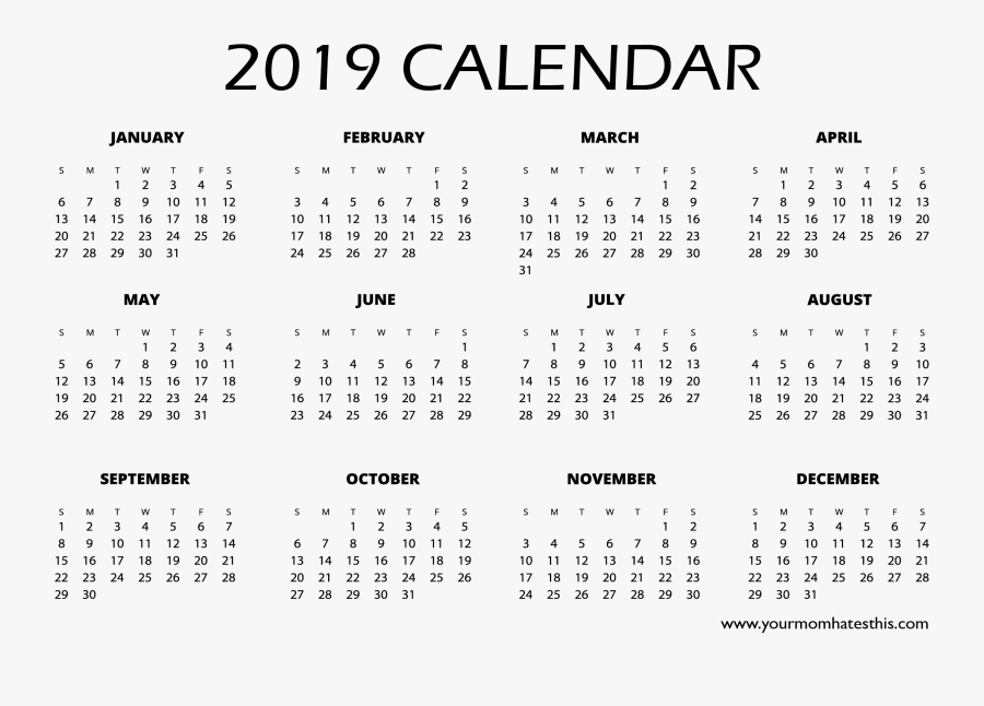 2019 Full Hd Calendar - 2019 Calendar Template Png, Transparent Clipart
