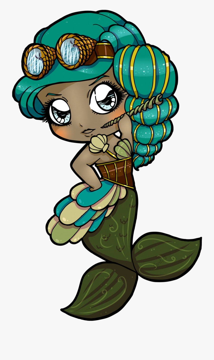 Steampunk Mermaid Chibi By Candi Kii - Cartoon, Transparent Clipart