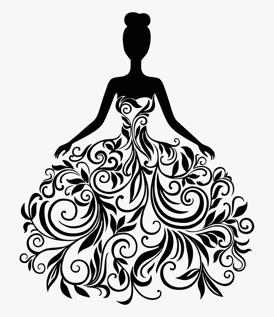 Vector Silhouette Of Young Woman In Elegant Wedding, Transparent Clipart