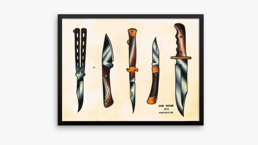 Knives Tattoo Flash Framed - Knife Old School Tattoo, Transparent Clipart