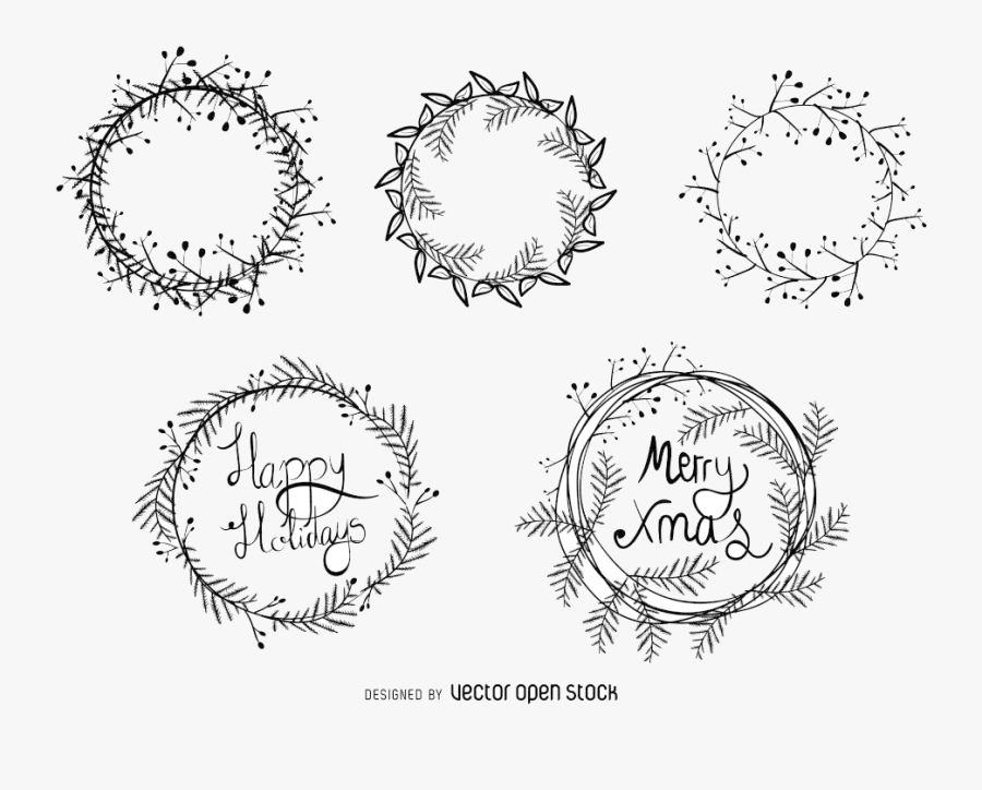 Christmas Wreath Drawing Illustration - Christmas Wreath Vector Black, Transparent Clipart