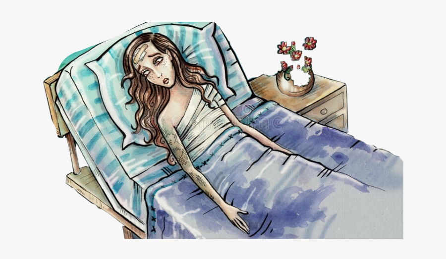 #ill #sick #needjesus #jesus #helpless #hopeless #hospital - Girl In Hospital Bed Drawing, Transparent Clipart