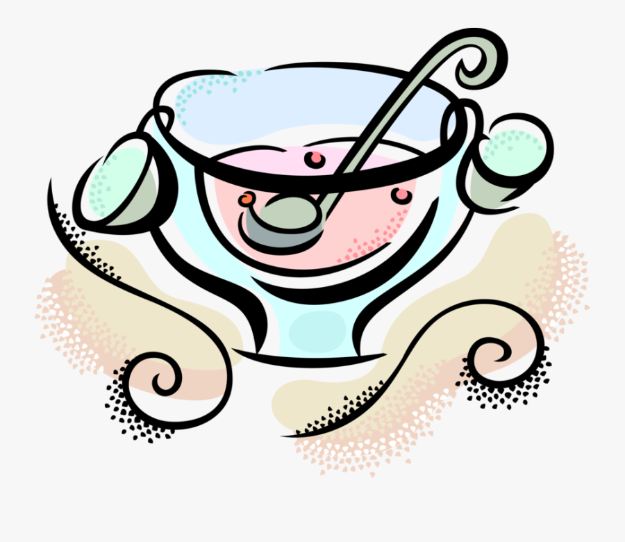 Vector Illustration Of Punch Bowl With Ladle Serving, Transparent Clipart