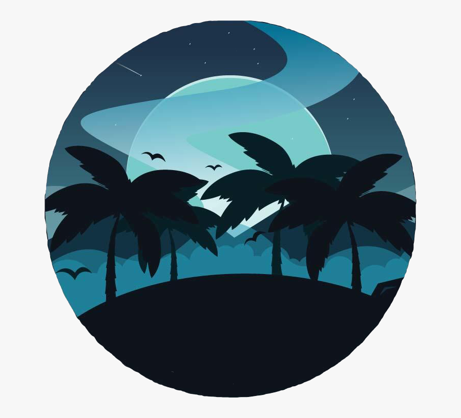 #palmtrees #nightsky #fullmoon #silhouette #island - Silhouette, Transparent Clipart