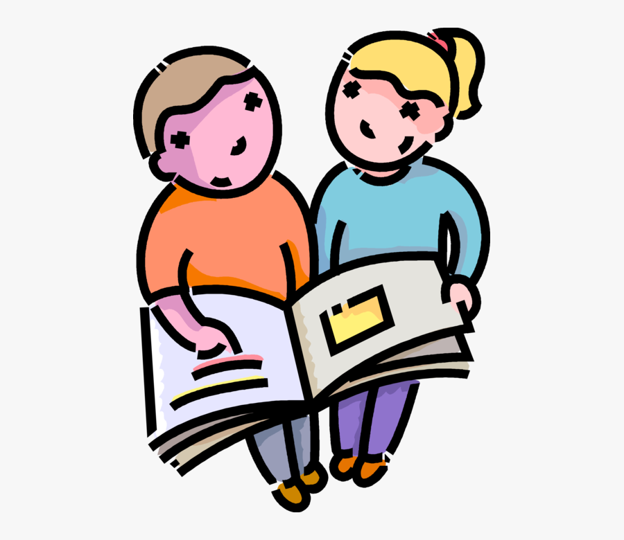 Vector Illustration Of Primary Or Elementary School - Friends Reading Clip Art, Transparent Clipart