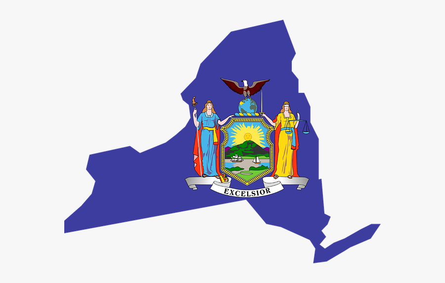 New York Flag And State Outline, Transparent Clipart