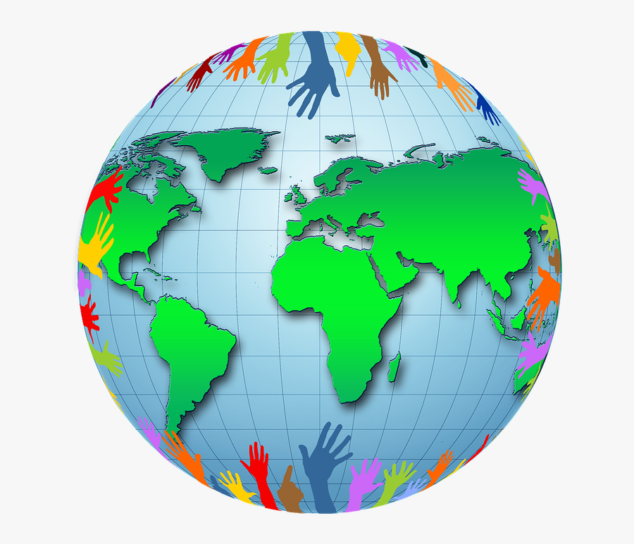 The Globe With Colored Hands Reaching From The Poles - International Opportunities, Transparent Clipart