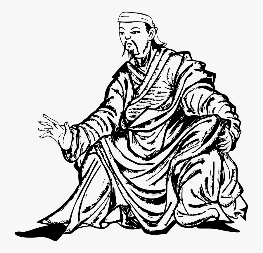 Sitting Chinese Man - Line Art, Transparent Clipart