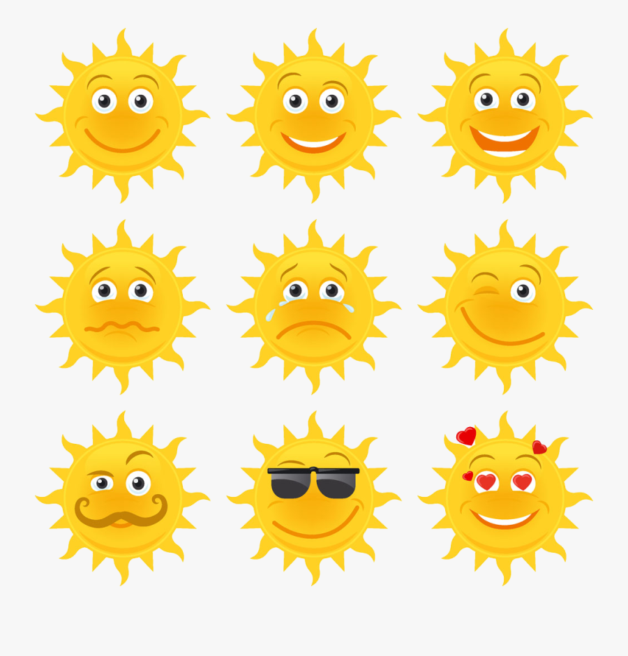 Sun Face Facial Smile Emoji Expression Cartoon Clipart - Sun Smile Emoji, Transparent Clipart