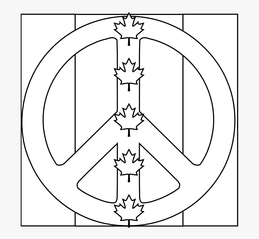 Canada Flag Peace Symbol 2 Black White Line Art Tattoo - Circle, Transparent Clipart