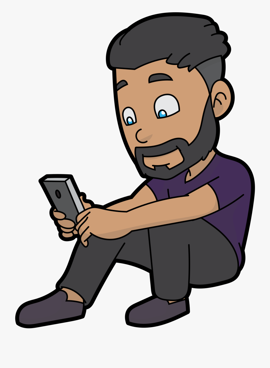Png Black And White File Cartoon Man Using - Man Using Cellphone Cartoon, Transparent Clipart