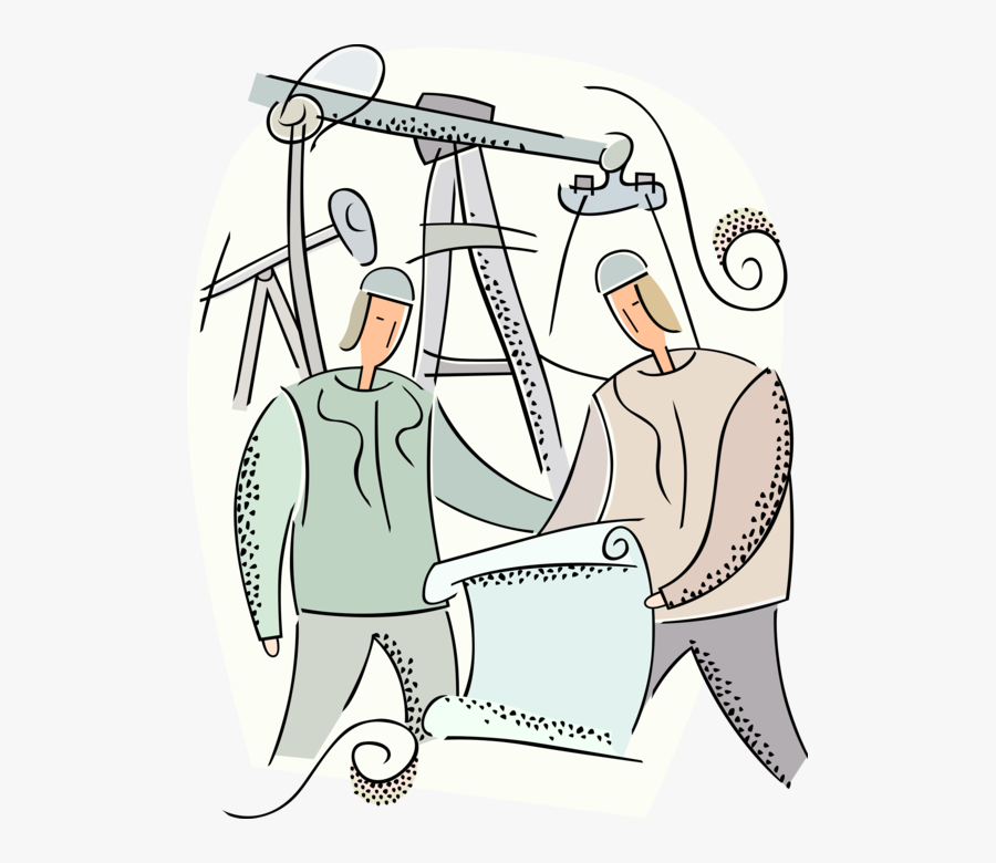 Vector Illustration Of Oil Worker Engineers With Oil - Cartoon, Transparent Clipart