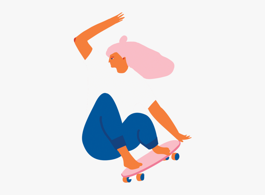 Skater Girls Illustration, Transparent Clipart