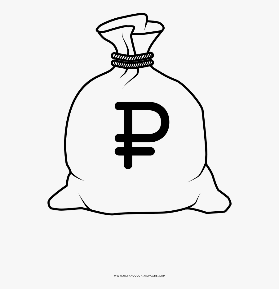 Dibujo De Bolsa De Dinero Para Colorear - Money Bag Coloring Page, Transparent Clipart
