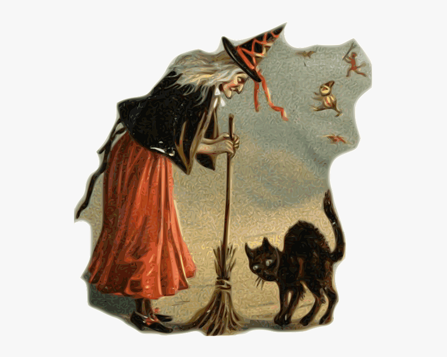 Witch And Black Cat-1461961 - Black Cat Middle Ages, Transparent Clipart