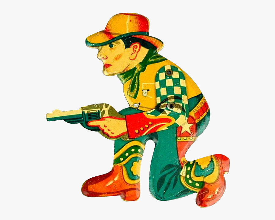 Old Rare 1940s Shooting Cowboy Tin Litho Mechanical - Vintage Toy Cowboy Rifle, Transparent Clipart