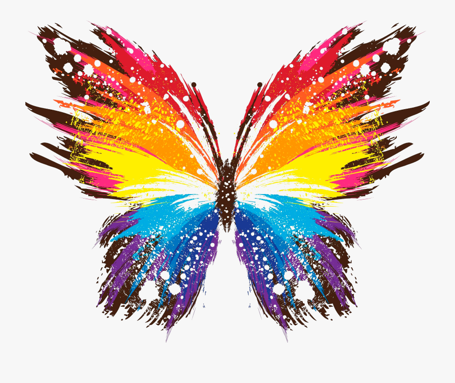 Abstract Butterfly Print - Rainbow Butterfly Png, Transparent Clipart