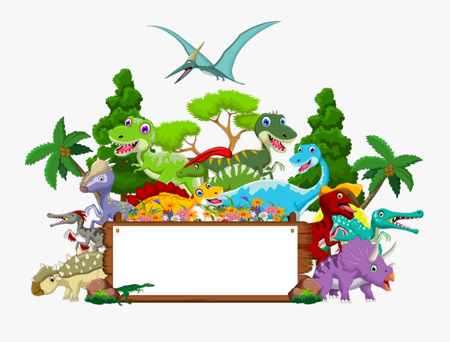 Notepad Clipart Cuaderno - Dinosaur Cartoon With Landscape Background, Transparent Clipart