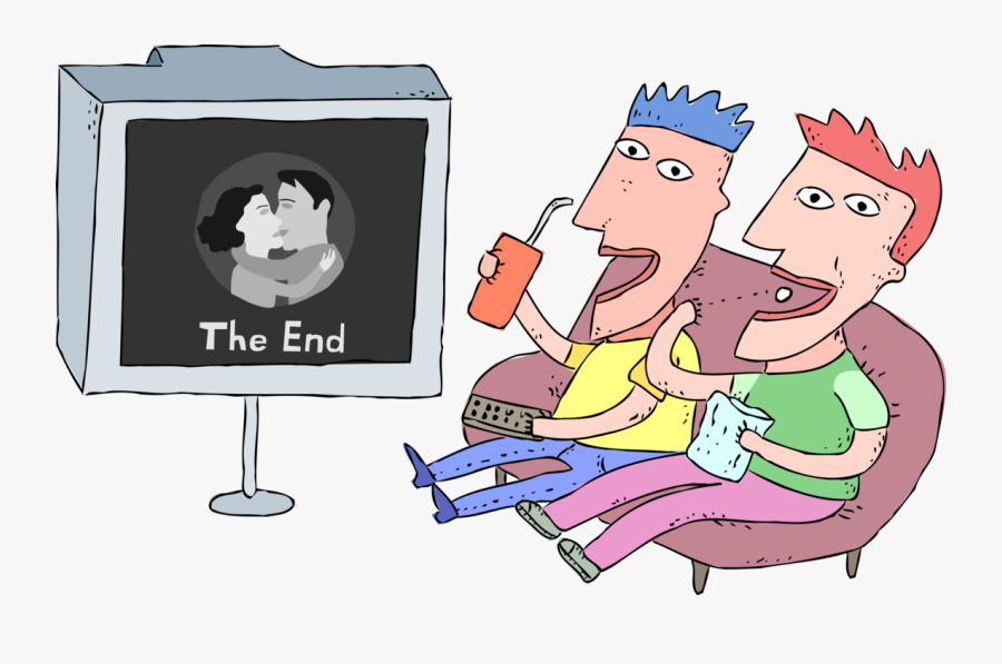 Vector Illustration Of Film Lovers Watch The Ending - Cartoon, Transparent Clipart