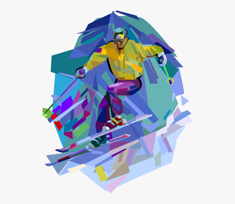 Vector Illustration Of Downhill Alpine Skiing Slalom - Illustration, Transparent Clipart