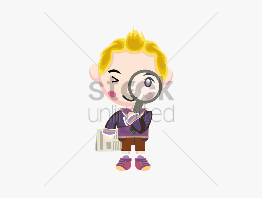Cute Boy With Newspaper And Magnifying Glass Vector - Cartoon, Transparent Clipart