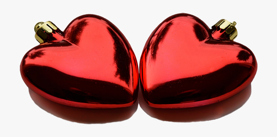 Two Red Christmas Heart Decorations - Christmas Balls Hearts Transparent Png, Transparent Clipart