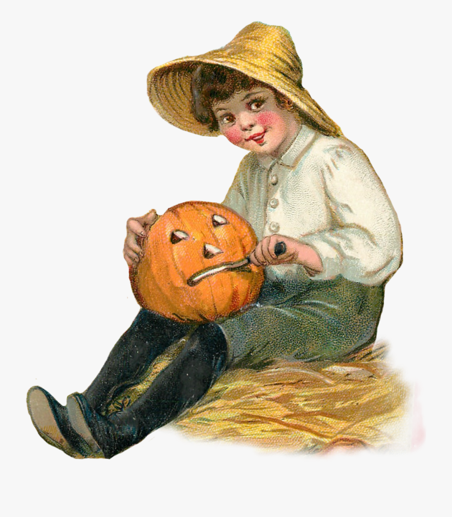 #halloween #pumpkin #boy #retro #vintage #sitting - Thanksgiving, Transparent Clipart