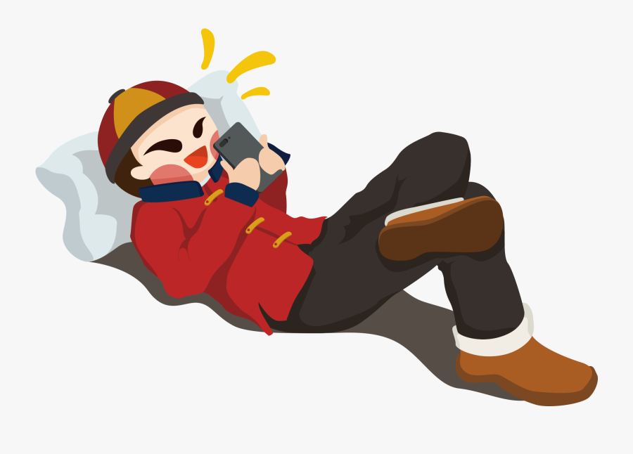 New Year Doll Boy Lying Playing Mobile Phone Png And - New Year, Transparent Clipart