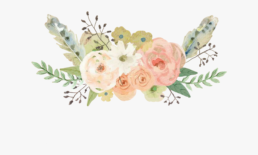 Flowers Flores Feathers Watercolor Pastels Sticker - Flower And Leaves Png, Transparent Clipart