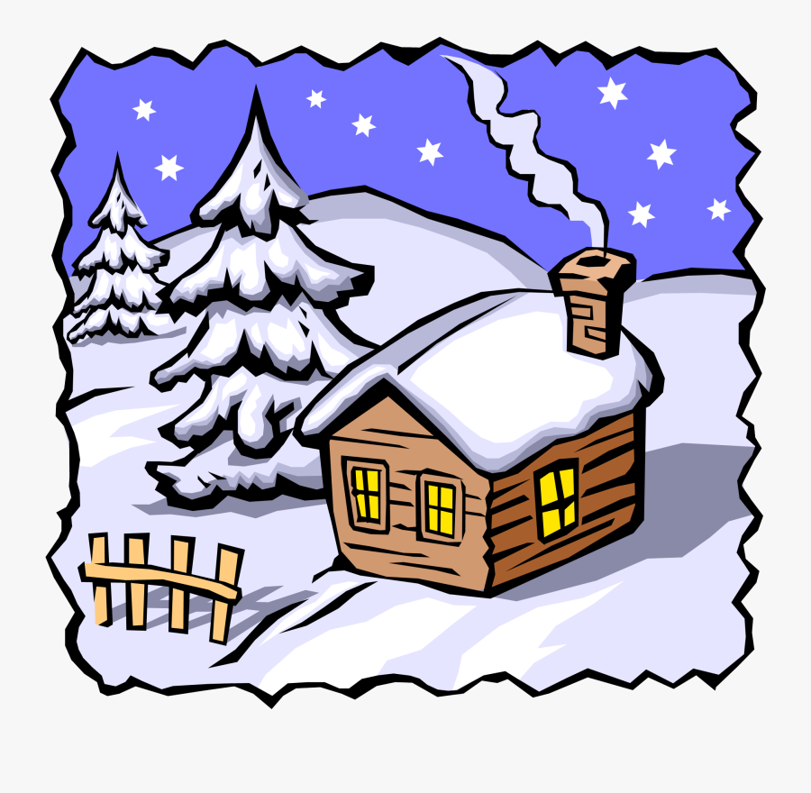 Cottage Clipart Winter - Winter Scene Clipart Black And White, Transparent Clipart