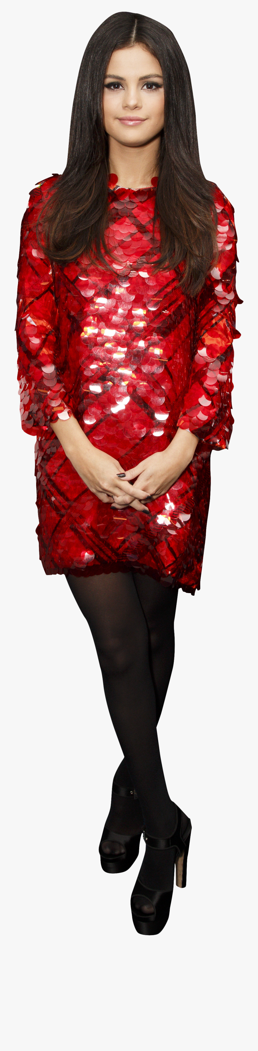 Selena Gomez In Red Dress And Black Pantyhose Png Image - Ariana Grande Sexy Pantyhose, Transparent Clipart