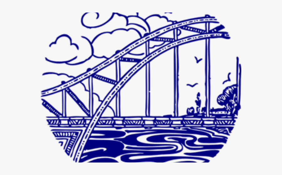 Overpass Bridge - Black And White Line Art Bridge Clipart, Transparent Clipart