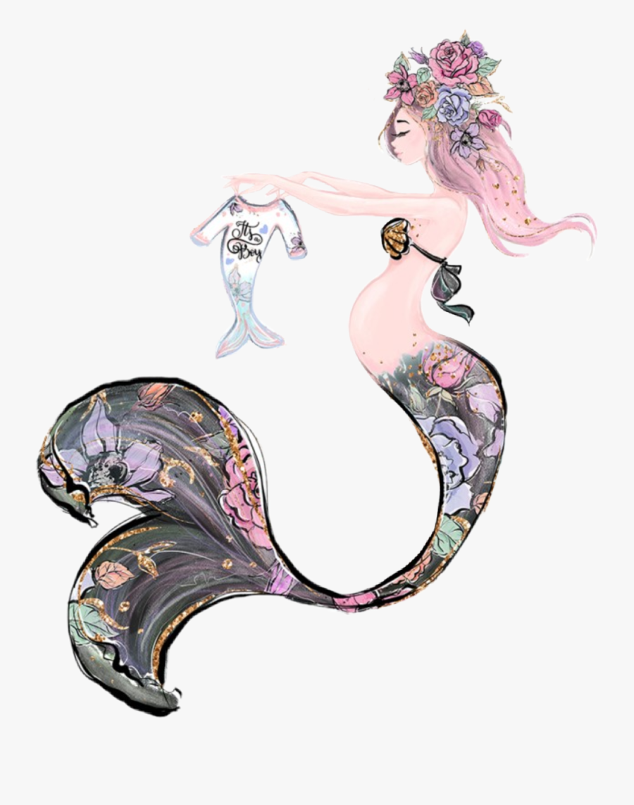 #watercolor #mermaid #expecting #babyonboard #pregnant - Pregnant Mermaid Clipart, Transparent Clipart