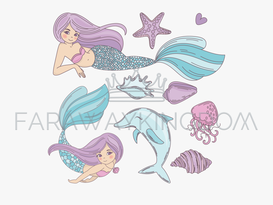 Cartoon Mermaids, Transparent Clipart