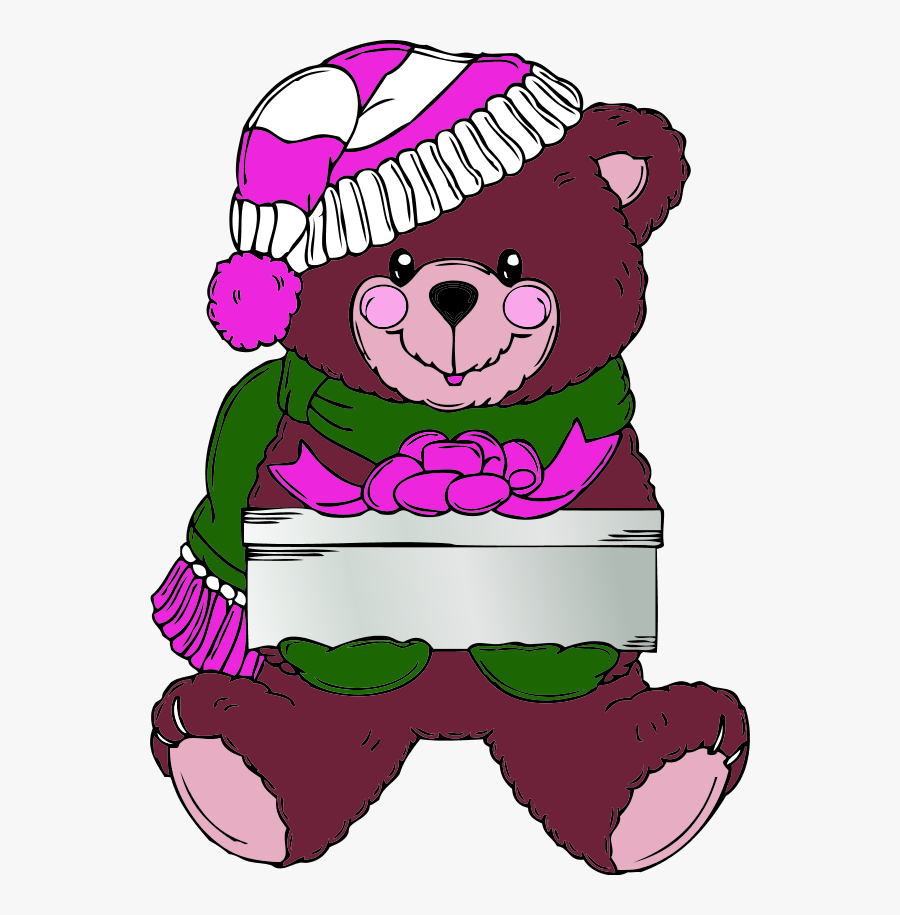 Christmas Bear Wih Present - Png Christmas Teddy Bear Clipart, Transparent Clipart