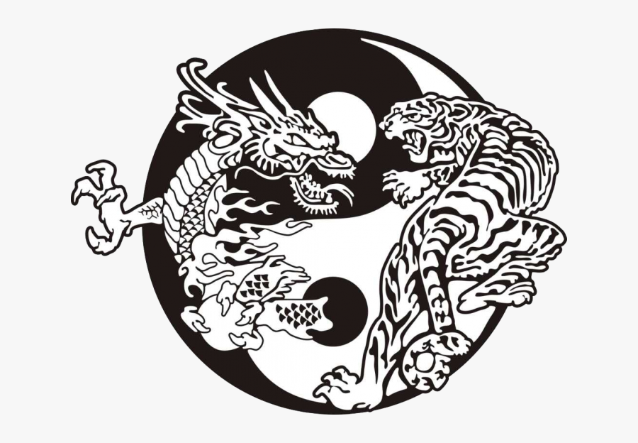 Tiger And Dragon Tattoo - Yin Yang Tiger Dragon Tattoo, Transparent Clipart