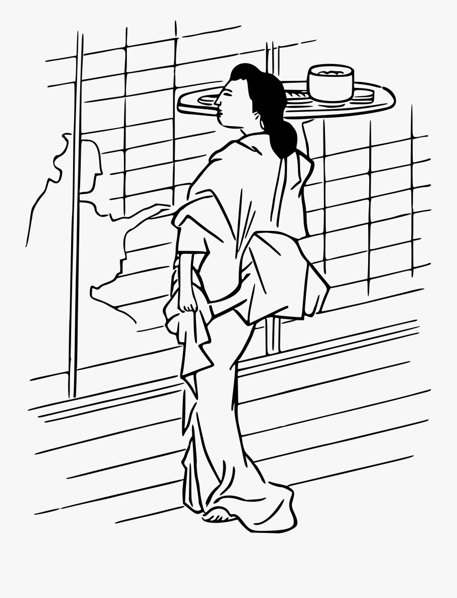 Waitress Clipart Black And White - Japanese Waitress Drawing, Transparent Clipart