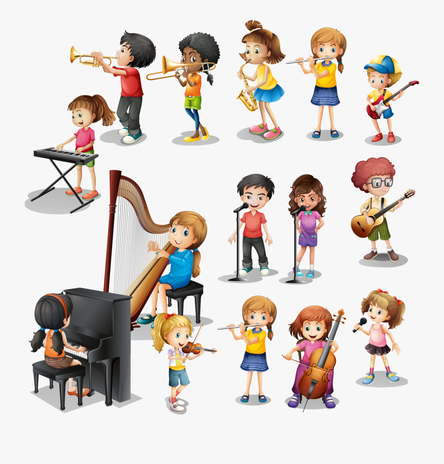 Play Clipart Many Child - Play Musical Instruments Cartoon, Transparent Clipart