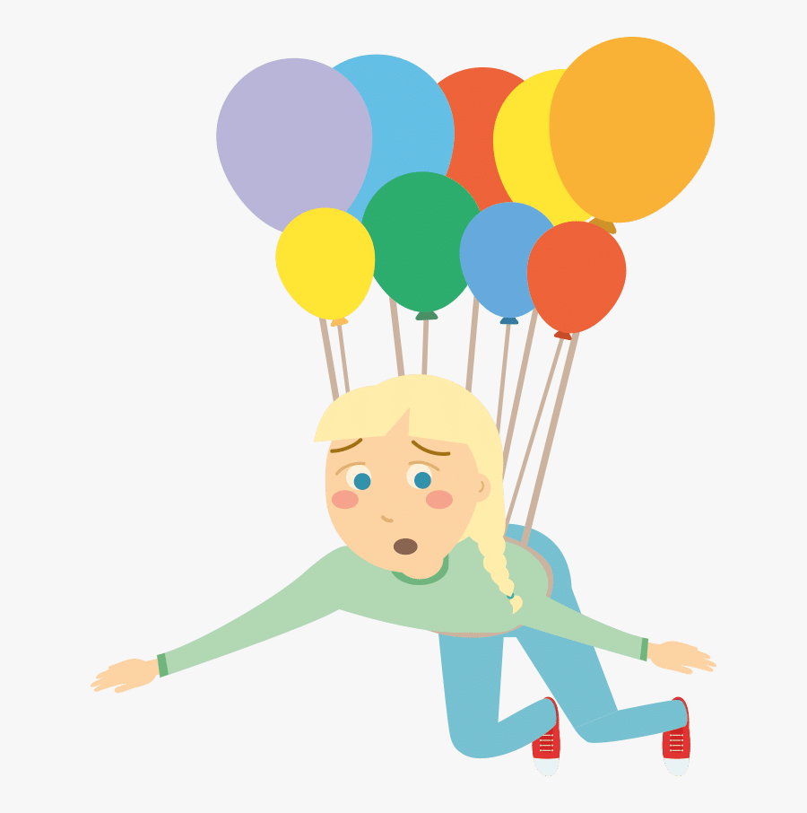 A Drawing Of A Girl Floating Away With Lots Of Balloons - Cartoon, Transparent Clipart
