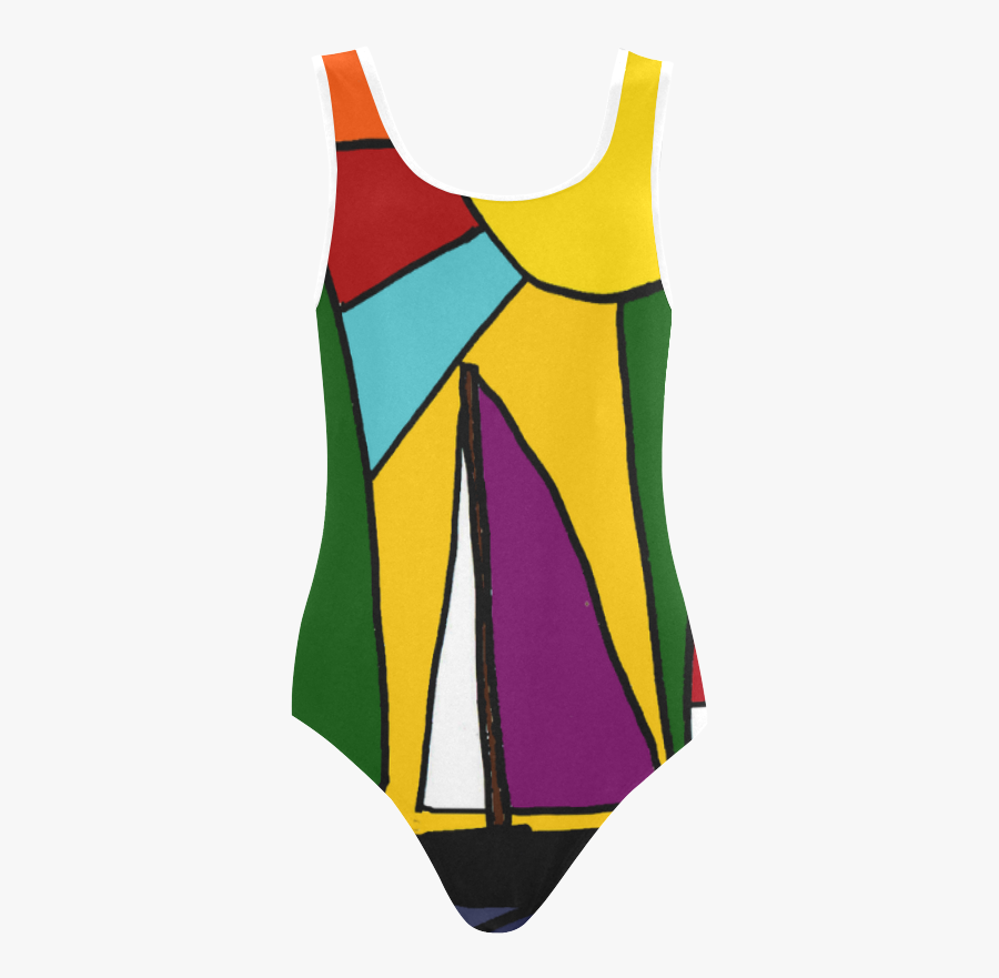 Sailboats In The Sun Abstract Vest One Piece Swimsuit - Maillot, Transparent Clipart