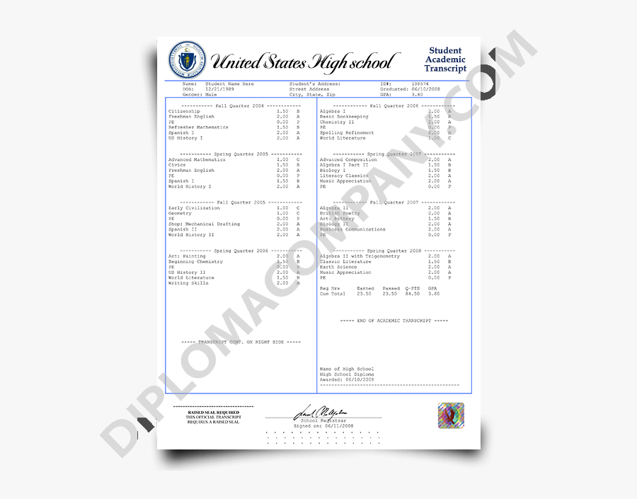 Fake Usa High School Transcripts, Fake Us Highschool - Canadian High School Transcripts, Transparent Clipart