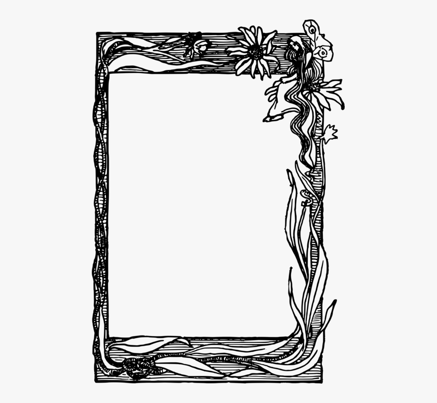 Picture Frame,line Art,flower - Flower Frame Png Black And White, Transparent Clipart