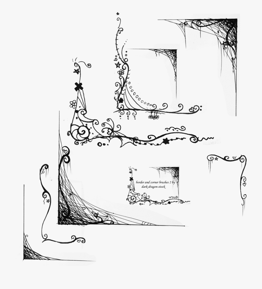 Dragon Borders Lineart - Corner Brushes, Transparent Clipart