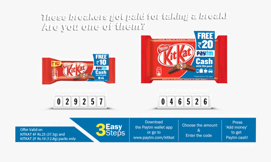 Cashback Buy Kitkat Rs 10 Rs 25 And Get Free Paytm - Get Free Paytm Cash, Transparent Clipart