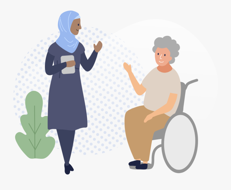 Woman In Wheelchair Talking To Female Assessor - Sitting, Transparent Clipart