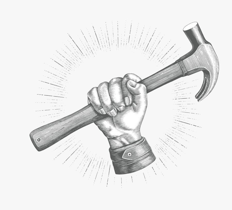 Antique Engraving Of Hand Holding A Hammer - Print Hand Holding Hammer, Transparent Clipart