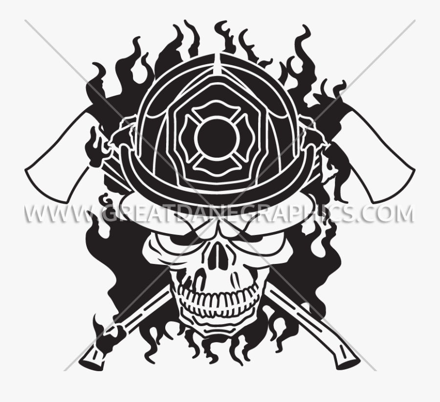 Clipart Skull Firefighter - Fire Skull Black White, Transparent Clipart