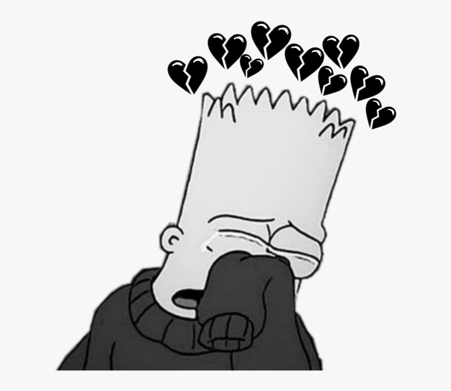 #simpsons #broken #depression #heartbroken #black #sad - Broken Heart Sad Cartoon, Transparent Clipart